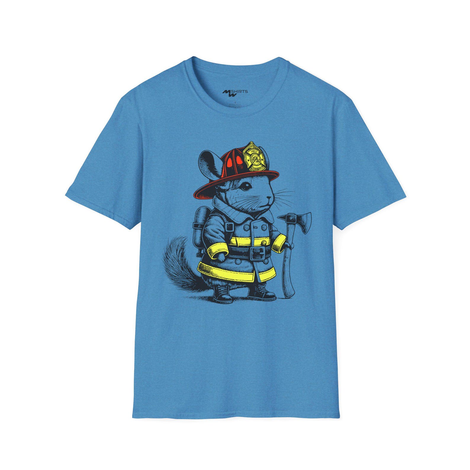 Firefighter Chinchilla T-Shirt: Vintage Engraving Print, Animal Lover Gift 4XL