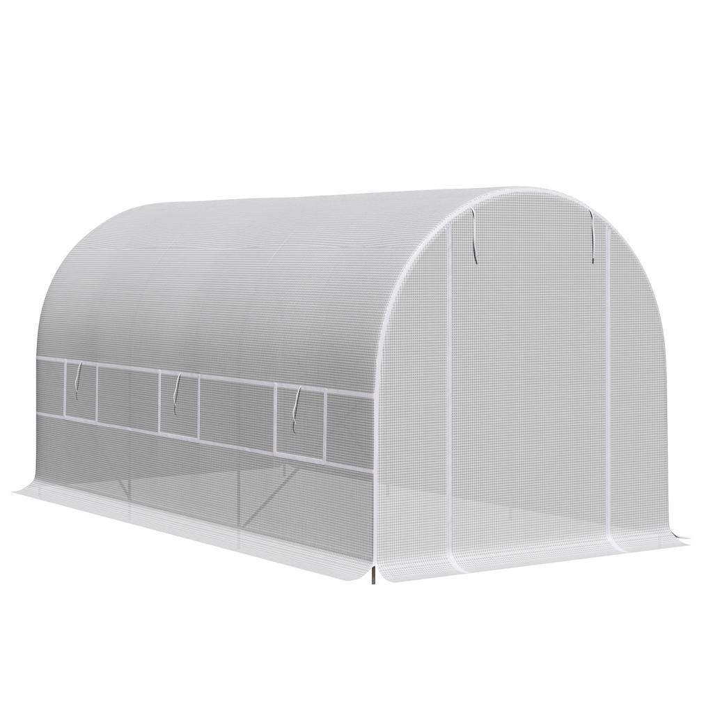 Garden Tunnel Greenhouse 8m², Tunnel Garden Greenhouse with Door and 6 Windows, PE Cover 140 G/m² 400 X 200 X 200 Cm White