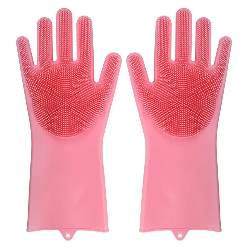 Dishwashing Cleaning Gloves Magic Silicone Rubber Dish Washing Gloves for Household Sponge Scrubber Kitchen Cleaning Tools