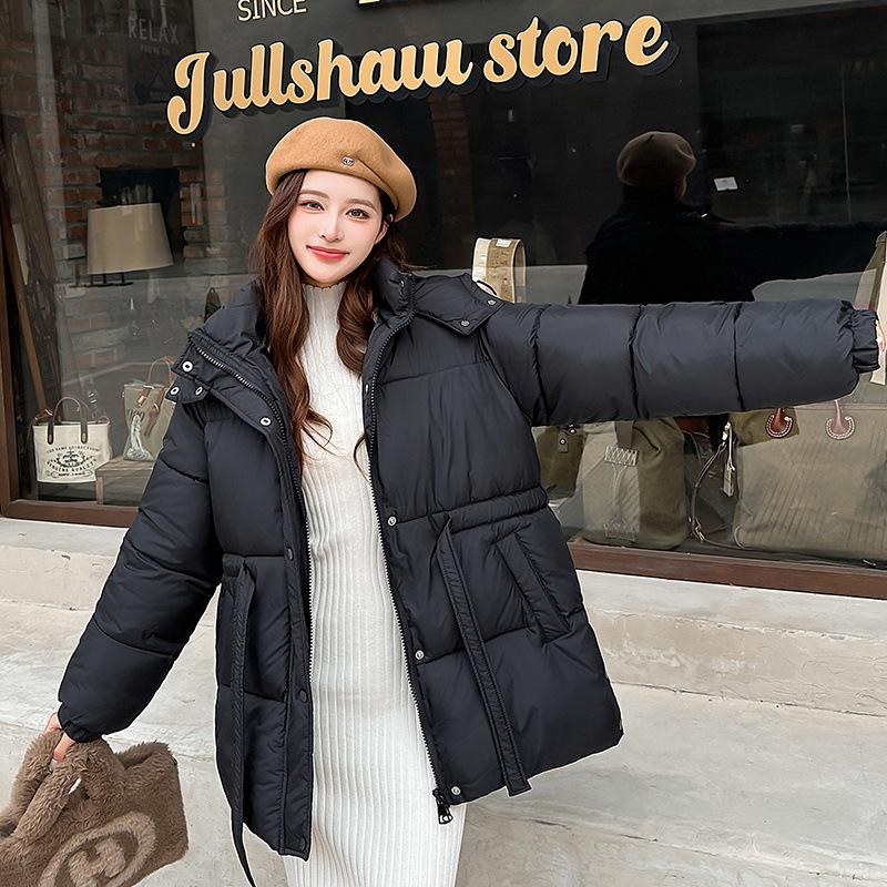 

Зимняя хлопковая одежда женственность талия хлопковая одежда поясной стиль приталенный фасон продвинутое чувство утолщенная и тонкая с капюшоном новая модель M чёрный