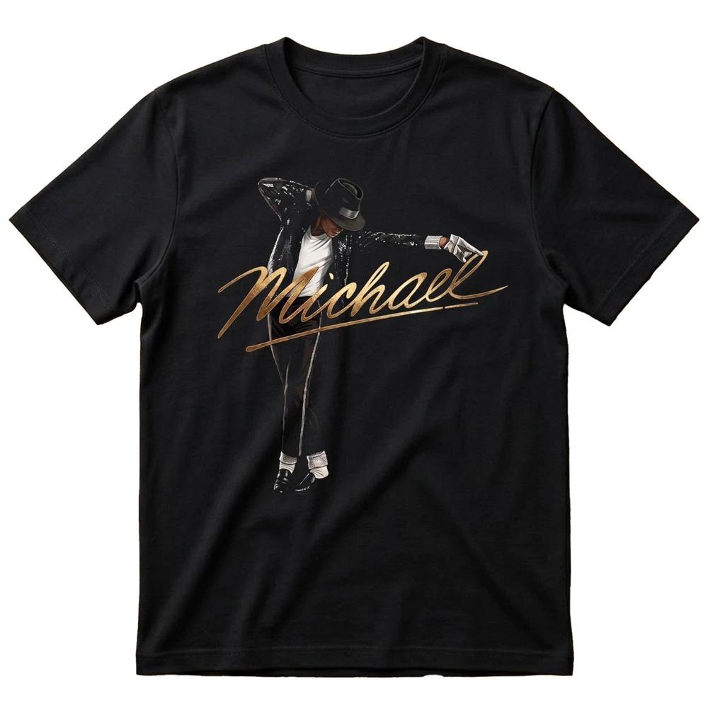 Michael Jackson Michael Gold Script Dancer Sequin Black TShirt S