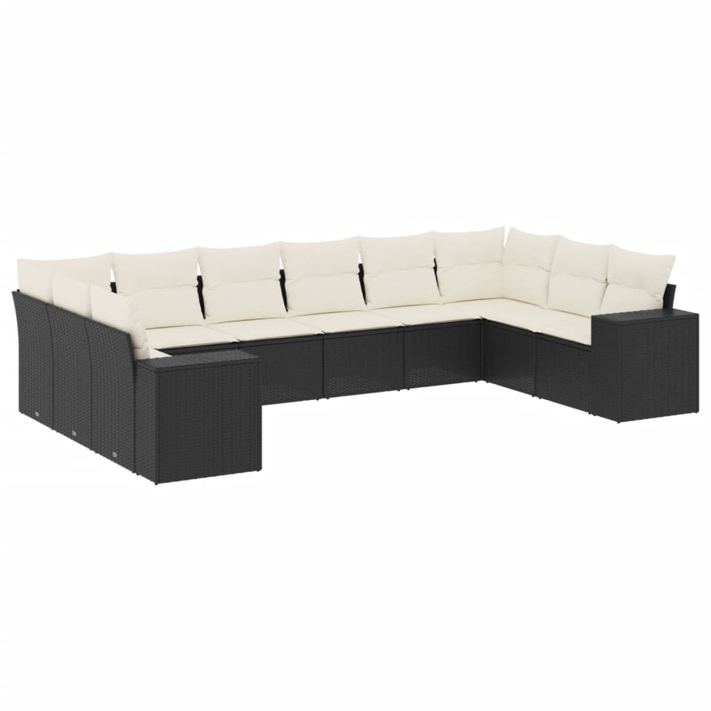 Vidaxl 10-Cz. Garden Lounge Set, Cushions Black Rattan Pe