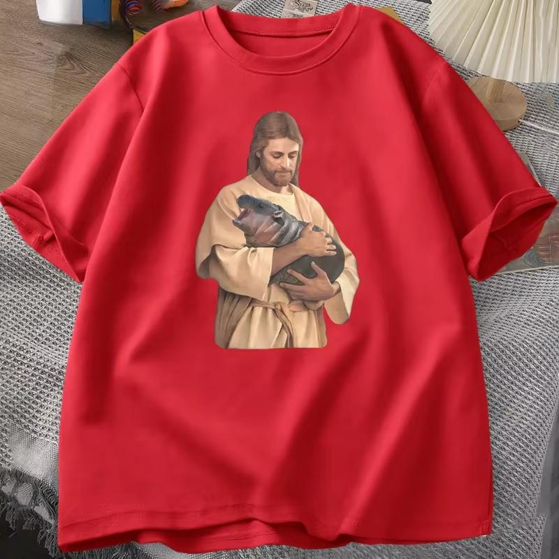 

Funny Meme Jesus Holding Moo Deng T Shirt Unisex Summer Fashion The Hippo Joke Moo Dang Lover T-shirt Short Sleeve Tees 4XL