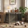Dog Crate, Wooden and Steel, Sliding Door, Side Table, 100 x 60 x 68 cm, Gray Wood Effect