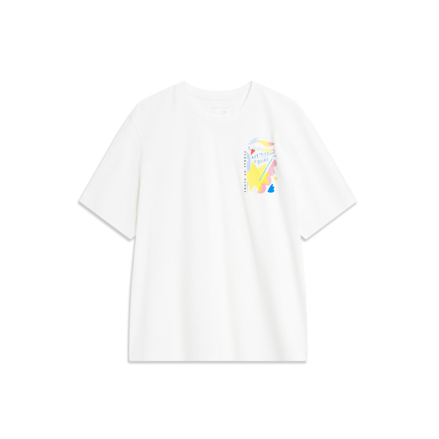 

Li-Ning Футболка унисекс с коротким рукавом и круглым вырезом, цвет белый, с принтом в виде цветка AHST449-6 XL