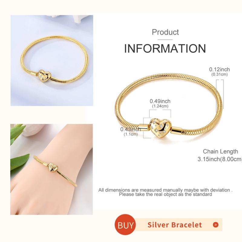 Pink Love Heart Silver 925 Bracelet Original Bracelets Zircon Cat Paw Snake Chain For DIY Charms 17-20CM Wedding Jewelry Gifts