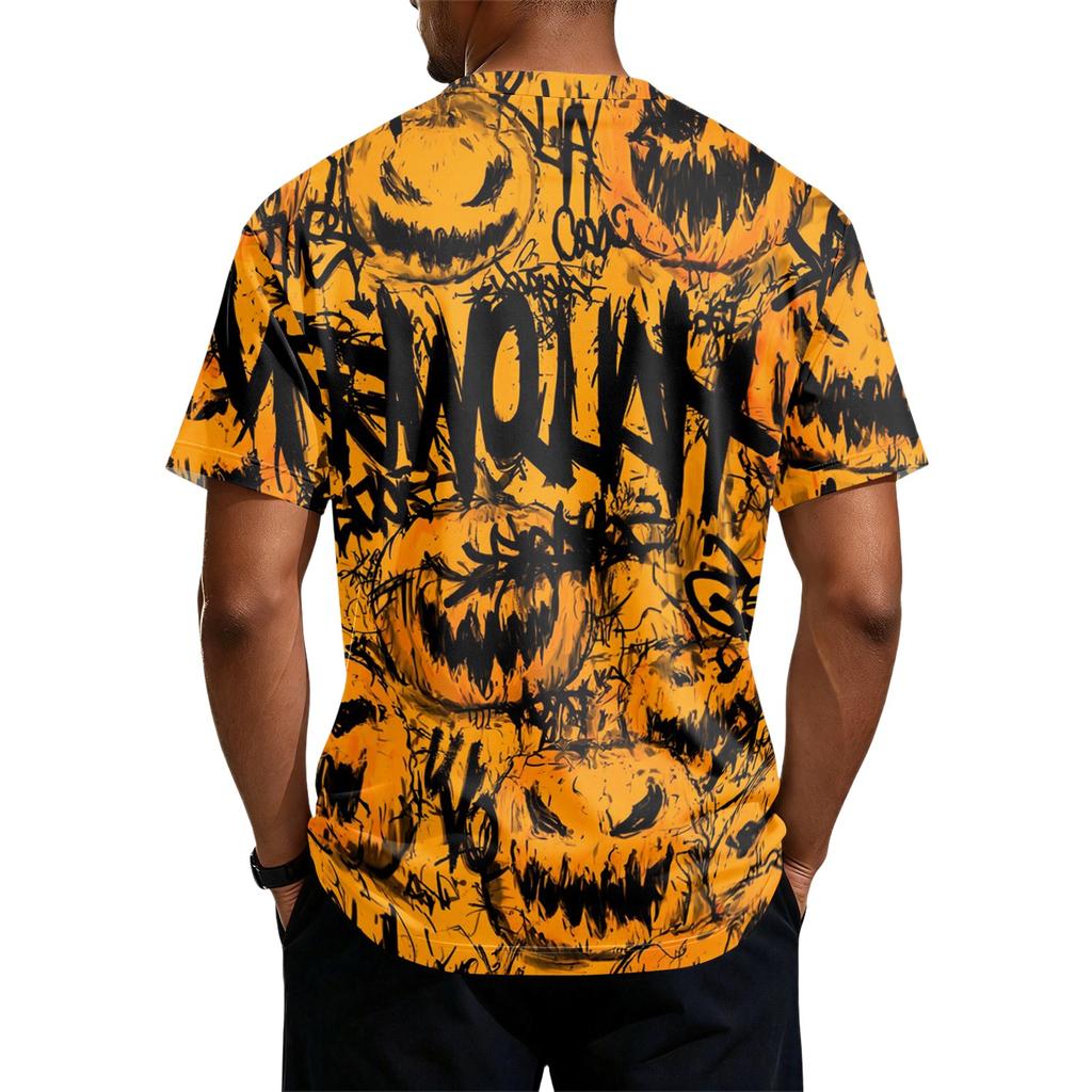 Men's Quick Dry Round Neck Short Sleeve T-Shirt with Halloween Print for Workout and Running