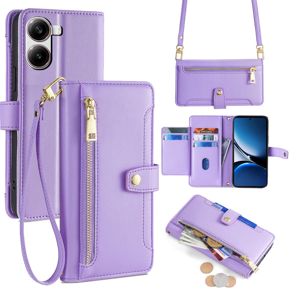 For Xiaomi Redmi Turbo 4 5G/Poco X7 Pro 5G Case Zipper Pocket Wallet Leather Phone Cover with 2 Straps