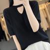 Women Sweaters Pullovers 2025 Summer Short Sleeve O-Neck Black Knitted Sweater Women Tops Pullover JJ175