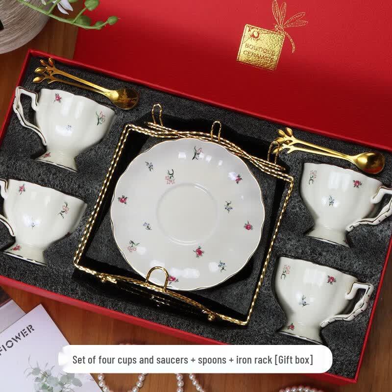 Elegant French Retro Ceramic Coffee & Tea Set Gift Box