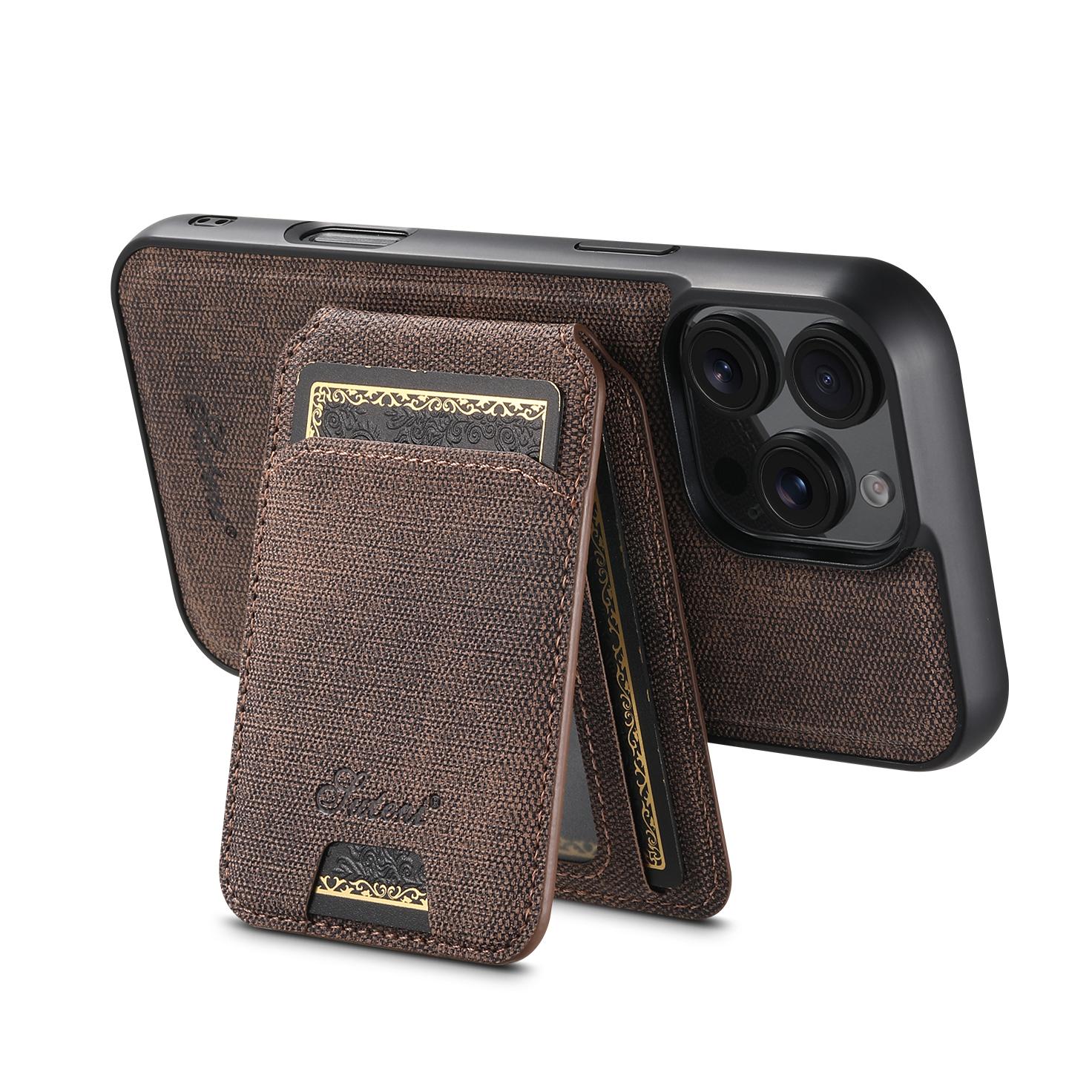 

SUTENI H18 For iPhone 16 Pro Max Magnetic Case Jeans Cloth Texture Leather Back Cover with Card Bag Black