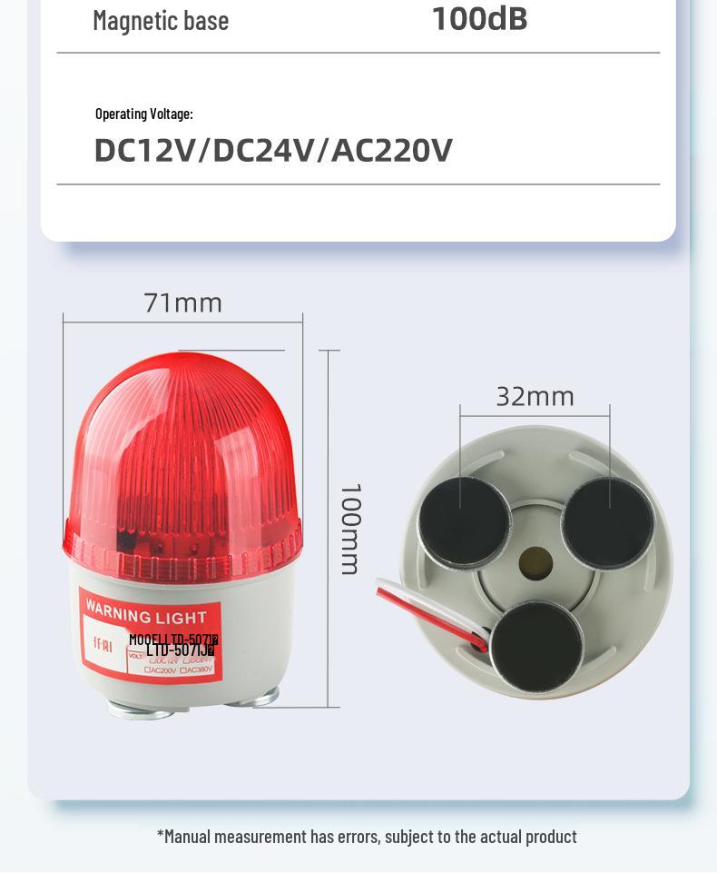 Magnetic LED Strobe Warning Light LTD-5071J, 12V/24V/220V Alarm with Strong Magnet