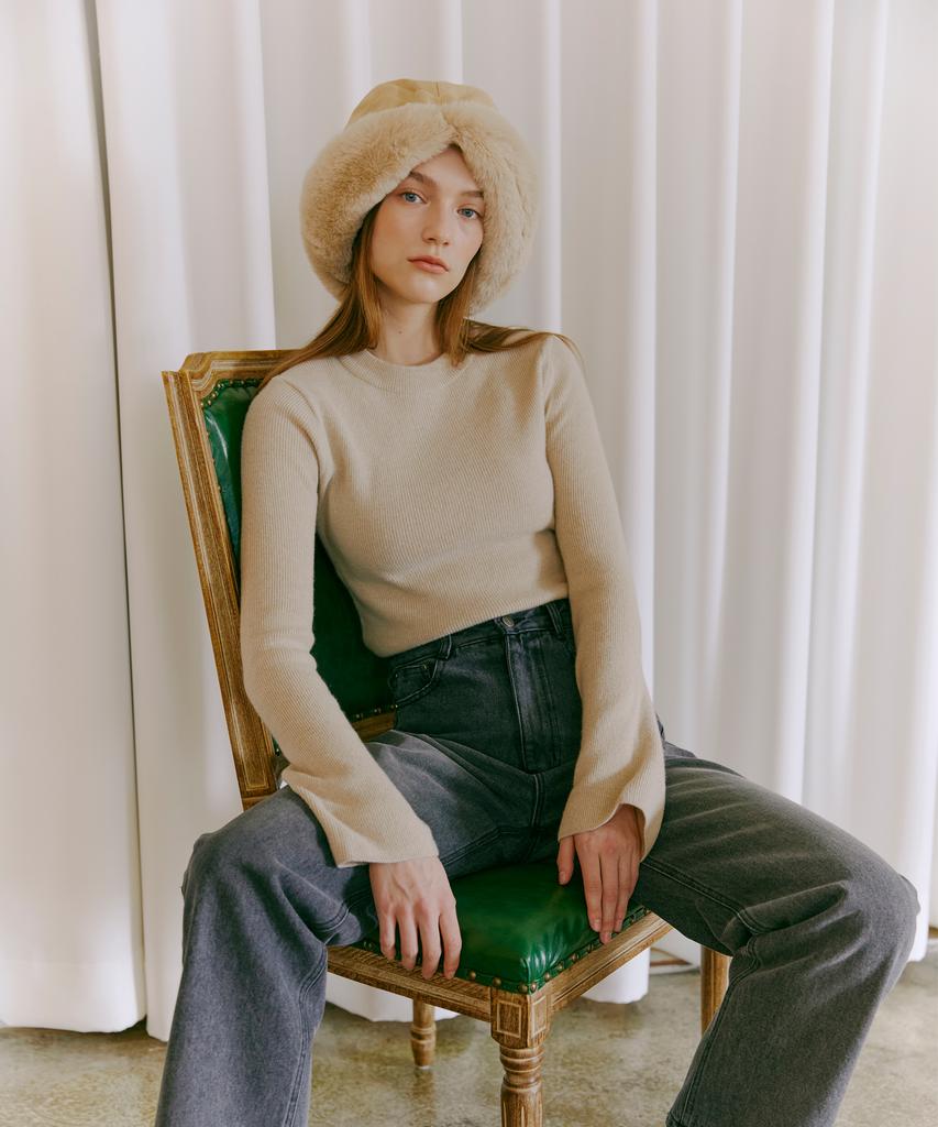 ETMON Bell Sleeve Knit Top Beige