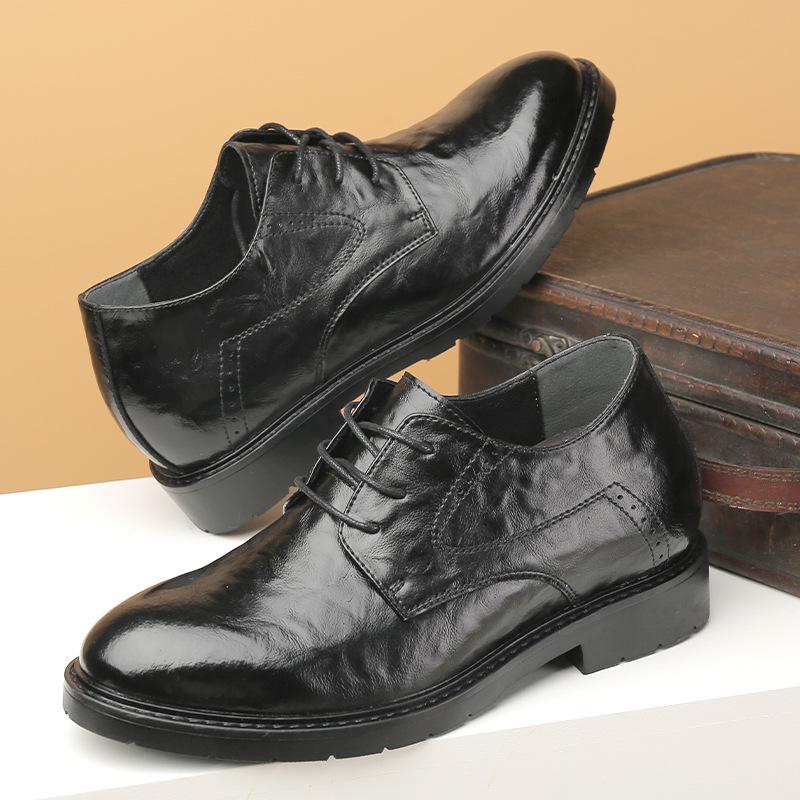 Men's Height-Increasing 8CM Formal Leather Shoes - Korean Style, Pointed Toe, Breathable, Casual, British Trend