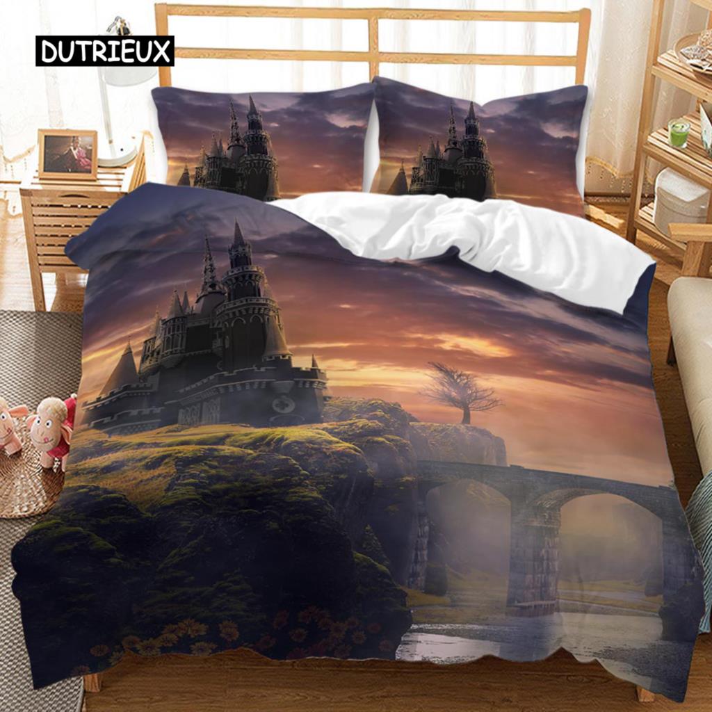 Urban Scenery Duvet Cover Castle Bike Retro Building Traditional British Culture Double Queen King Size Polyester Qulit Cover