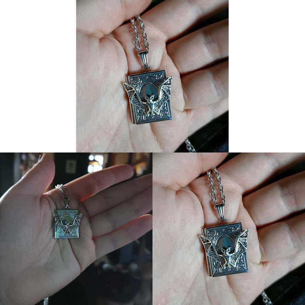 Gothic Punk Bat Book Chain Necklace For Women And Men With Alloy Material