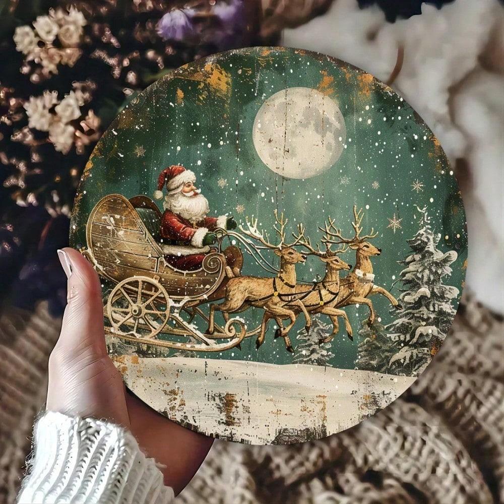 

Vintage Santa Claus Metal Sign 8 Inch Round Aluminum Wall Art Christmas Home Decor 20x20 разноцветный