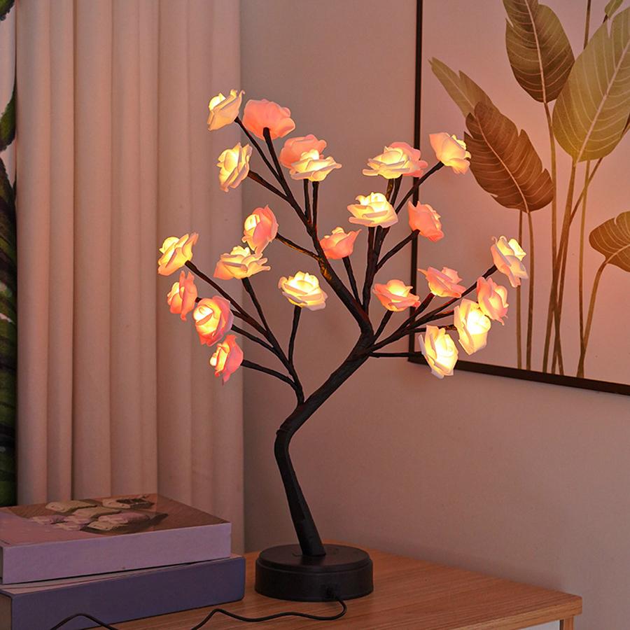 LED Rose Tree Lamp Holiday Desktop Gift Decorative Lamp Small Desk Lamp Night Light