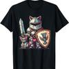 Cool Knight Suit In Armor with Sword and Funny Cat T-Shirt