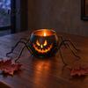 Indoor Decorative Votives Halloween Pumpkin Glass Candle Holder, Iron Art Tealight Lantern for Tabletop Window Spooky Home Ornaments And Fireplace