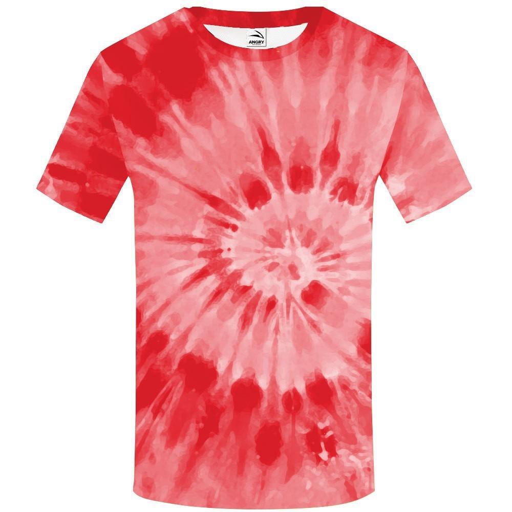Summer new men's round neck 3D printed short sleeved t-shirt with digital multi-color tie dye