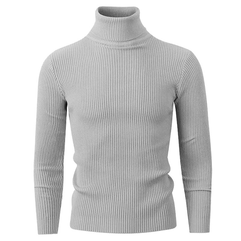 New Men's Turtleneck Knitted Sweater Long Sleeved Stripes Streetwear Autumn Oversized Black Sweaters Homme Solid Color Basic Top