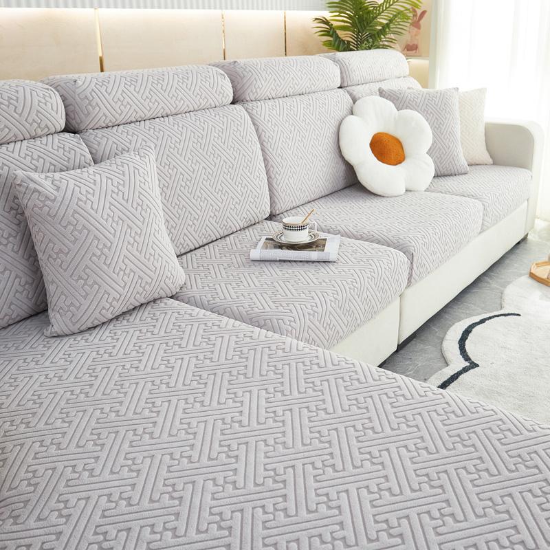 Plüsch-Sofa-Sitzbezug für Wohnzimmer, Samtkissen, elastische Eckcouch, 1/2/3/4-Sitzer, solide Schonbezüge-Set