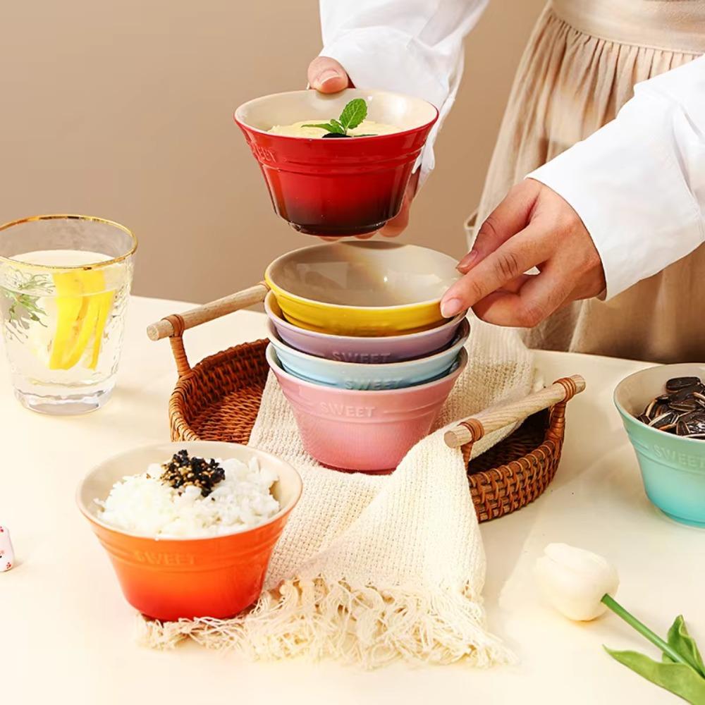 300 ML Gradient Color Ceramic Rice Bowl 4.5 Inches Dining Bowl Steamed Egg Bowl Microwave-safe