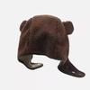 Brown Bear Ear Hat Scarf Beanies Men Women Winter Safety Helmet Rockwool Magnetic Buckle Outdoor Protector Hat with Earflaps