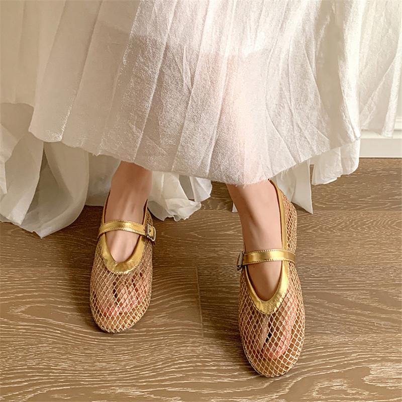Fashion New Summer Women Pumps Shoes for Women Fashion Hollow Out Round Toe Mary Jane Shoes Women Breathable Flat Shoes Low Heels