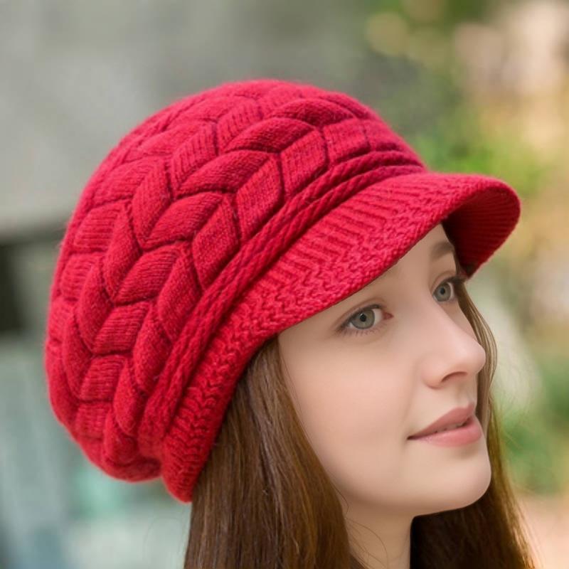 Versatile Solid Color Beret Hat Set for Middle-aged and Elderly Women - Plus Velvet Thick Knit Wool, Autumn/Winter