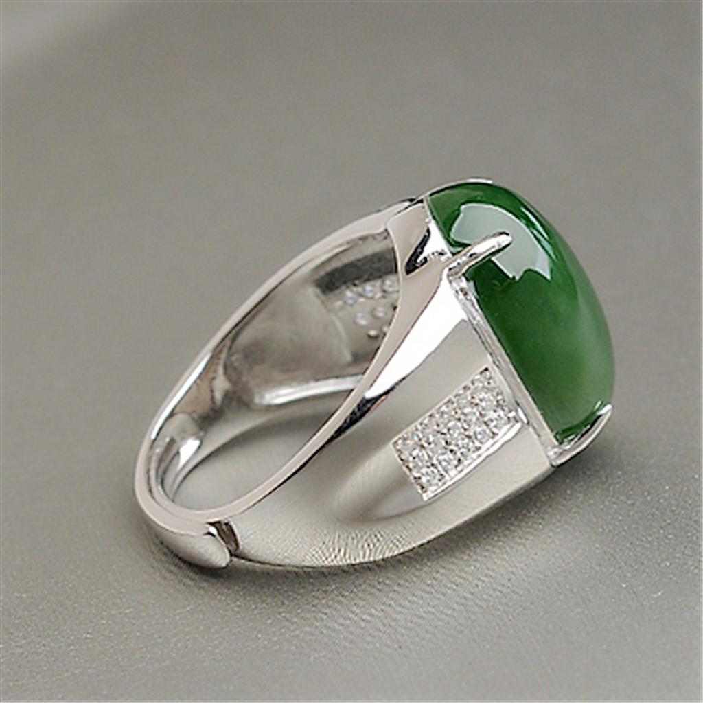 Groene Jade Chalcedoon Eivormige Baas Ring met Fijne Textuur