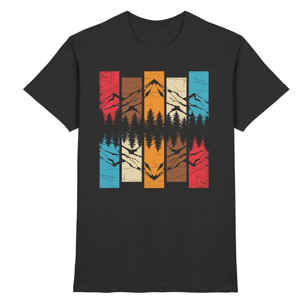 Vintage Striped Mountain Forest T Shirt Outdoor Hiking Nature For Hiker Lovers Vintage Homme Versatile Casual Soft
