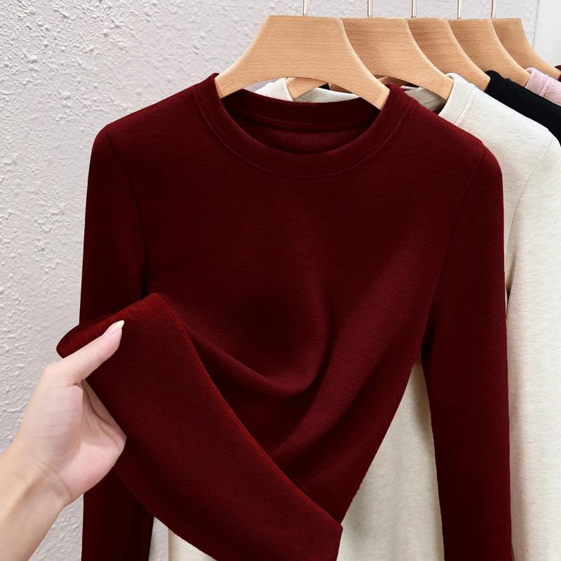 Crew neck German velvet bottoming shirt women's long-sleeved inner with autumn and winter new temperament women's clothing silk cashmere thermal top