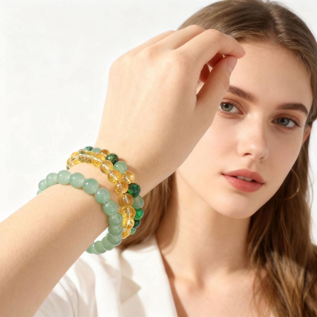 Festive Gifts Green Aventurine Golden Rutilated Quartz And Malachite Beaded Bracelet Set Natural Fashion Jewelry Daily Wear Simple Versatile Accessory