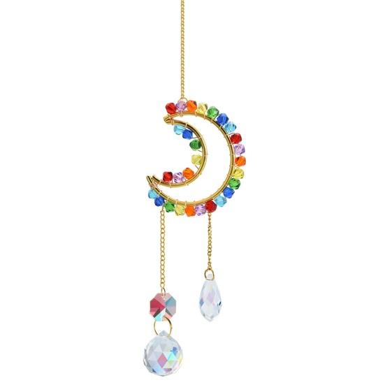 Kristall-Sonnenfänger Hängendes Ornament, Regenbogen Stern Mond & Sonnen Motive, Verwicklungsfreie Schnüre für stabiles Hängen, Bunte Hängedekoration für Fenstergarten