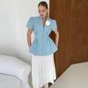 Moda Donna Europea e Americana Estate 2025 Top Suit Corto a Maniche Corte Floreale Fatto a Mano in Vita Stretta