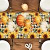 OYIMUA Orange Pumpkin Buffalo Plaid Fall Table Runner, Autumn Thanksgiving Kitchen Dining Table Sunflowers Decorations for Home Party Decor 13x72