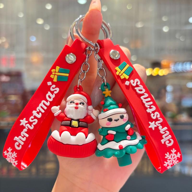 2Pcs Cartoon Cute Santa Claus Tree Keychain Christmas Party Decoration Bag Ornaments Car Key Pendant Exquisite Small Gift