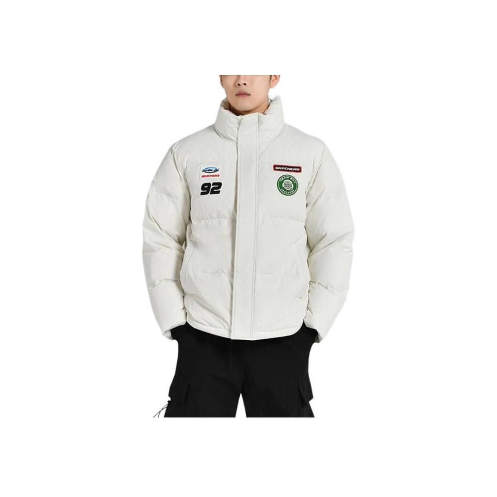 Skechers Sports Alliance Series Logo Print Woven Windproof Cold-Resistant Down Jacket Men Outerwear Cotton-Candy-White L424M207-0074