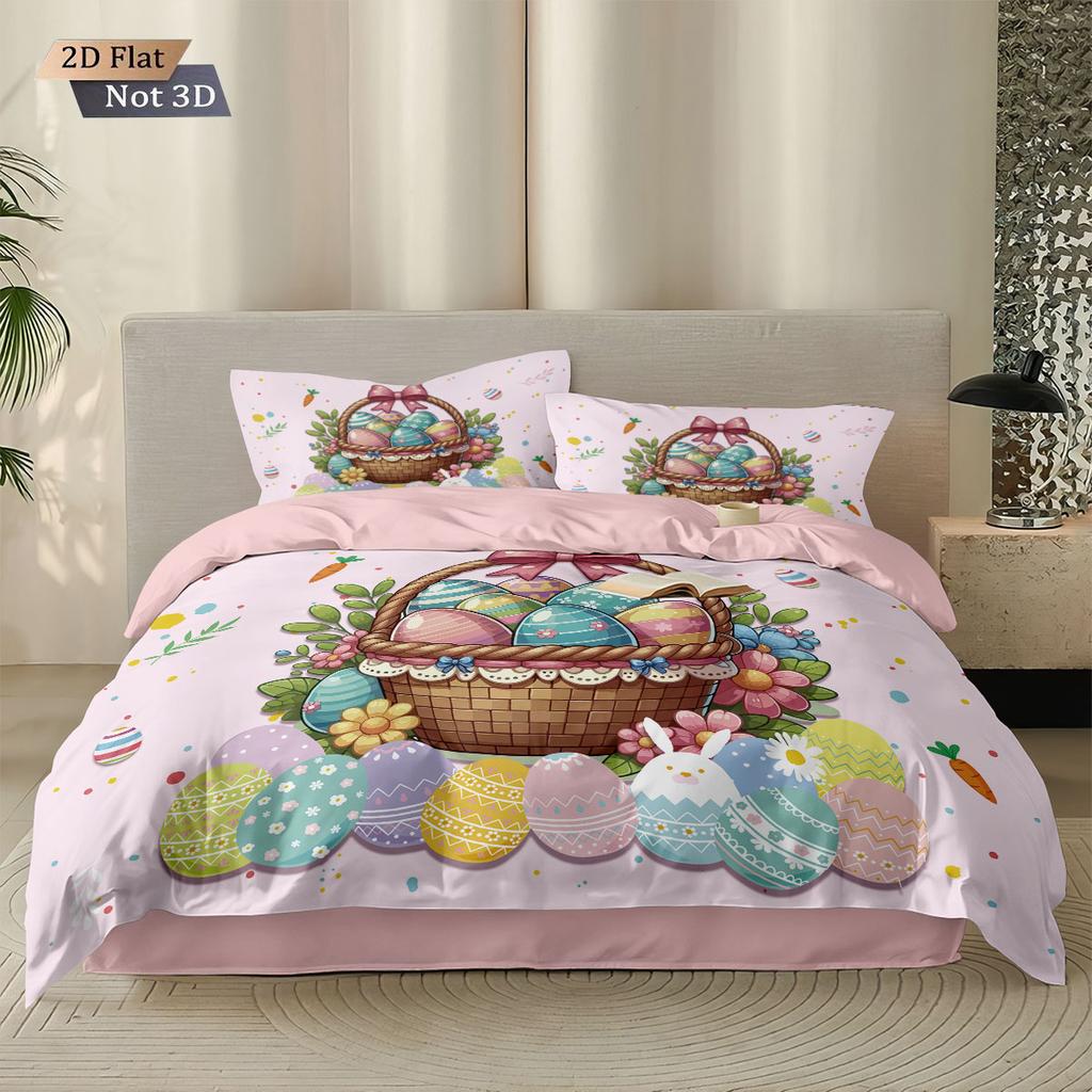 3pcs Easter Happy Egg Printed Core free Down Duvet Cover Set Comfortable Bedroom Bedding Decoration Machine Washable