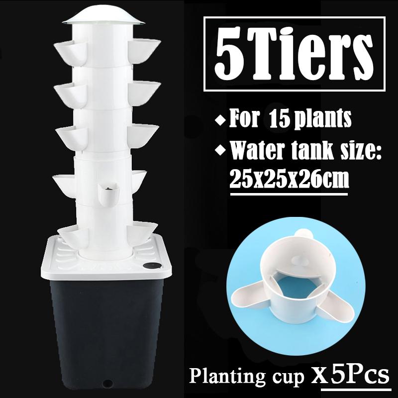 Home Balcony Vertical Tower Planter 3/5-Hole Vegetable Hydroponic Growing System DIY Garden Soilless Cultivation Equipment