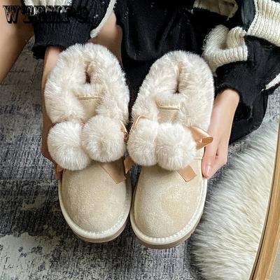 Hairball Snow Boots for Women In Winter Cute with Thick Velvet One Foot Warm Bread Shoes Cotton Shoes