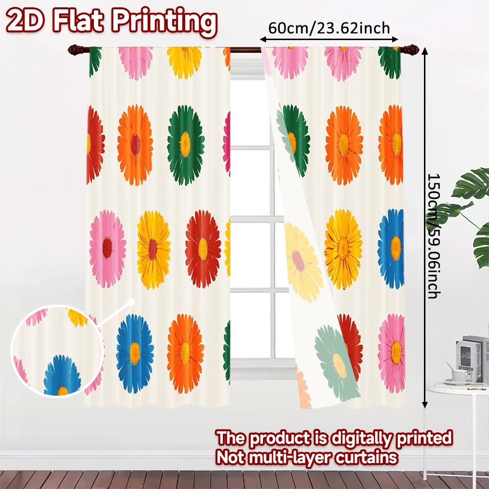 2D FLAT PRINTING 2pcs Curtains (Without Rod) Flower Pattern Celebration Women is Day Festival Creative Curtains Polyester