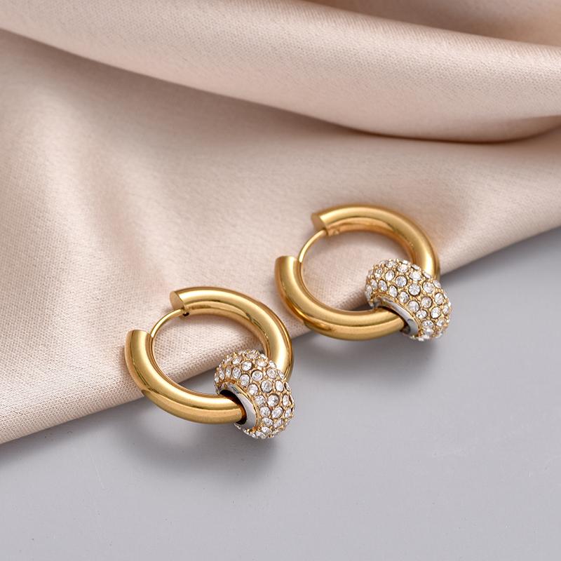 Classic Women's Hoop Earrings Stainless Steel Crystal Rhinestone Round Geometric Gold Silver Color Vintage Jewelry Party Gift