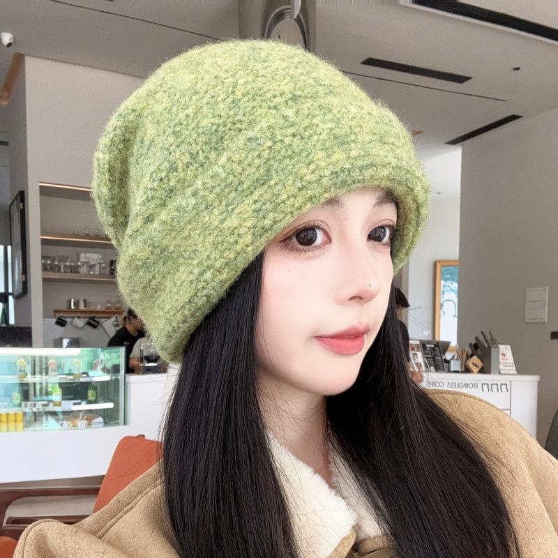Korean Style Ear Flap Wool Knit Beanie for Women - Warm Autumn/Winter Hat for Large Heads