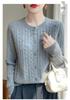 Women's Classic Cable Knit Cardigan: Old Money Style, Solid Color, Long Sleeve, Round Neck