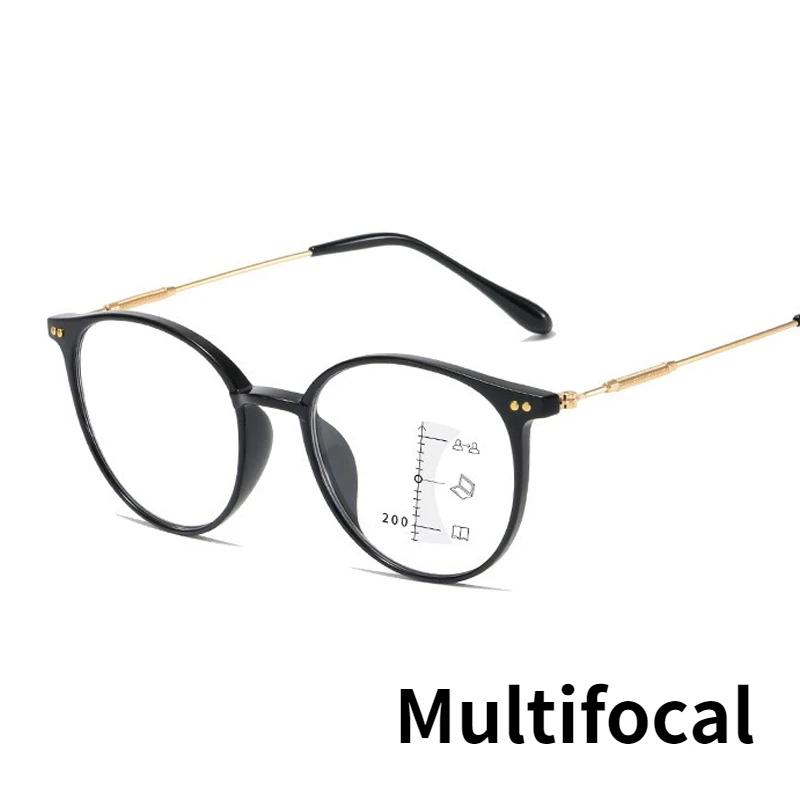 

Multi-Focal Progressive Reading Glasses Retro Large Frame Fashion Anti-Blue Light Myopia And Hyperopia Presbyopia Glasses +3.5