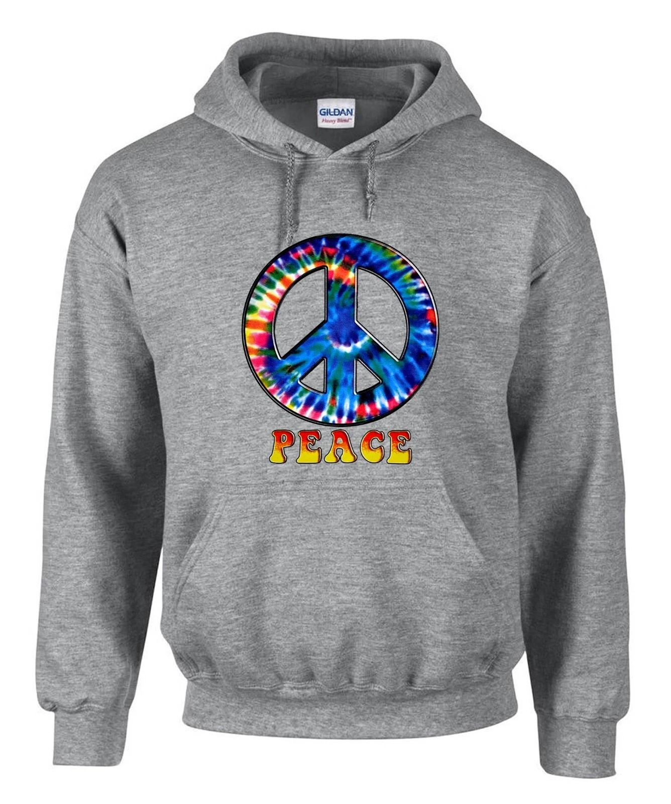 Peace 70er TyeDye Batik Graue Hoodies Kapuzenpullover -3348 -Grau S