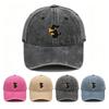 Vintage Washed Black Cat Holding Pizza Embroidery Baseball Cap Unisex Adjustable Brim Dad Hat Pet Lover Casual Outdoor Sun Hat